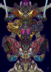 Rule 34 | autobot, chinese commentary, clenched hands, ct990413, drill, dual wielding, galaxy convoy, glowing, glowing eyes, grand convoy, highres, holding, holding sword, holding weapon, jetfire, mecha, mechanical wings, no humans, omega supreme, optimus prime, overload (transformers), pink eyes, robot, shoulder cannon, sword, transformers, transformers armada, transformers cybertron, transformers energon, transformers unicron trilogy, weapon, wing saber, wings, yellow eyes