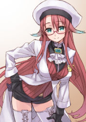 Rule 34 | 1girl, aqua hair, ascot, aty, aty (summon night), bad id, bad pixiv id, beret, blush, boots, breasts, cape, coat, glasses, gloves, gradient hair, green eyes, green hair, hand on own hip, hat, large breasts, leaning, leaning forward, long hair, matching hair/eyes, matsuryuu, multicolored hair, red-framed eyewear, red hair, skirt, smile, solo, summon night, summon night 3, summon night 5, thigh boots, thighhighs, two-tone hair, white thighhighs