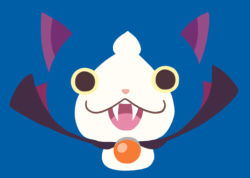 Rule 34 | 10s, blue background, cape, cat, chuno, face, fangs, flat color, gabunyan, looking at viewer, no humans, open mouth, simple background, solo, traditional youkai, vampire, youkai watch, youkai watch 2