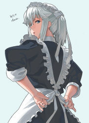 Rule 34 | 1girl, apron, azusa (hws), from behind, from below, looking back, maid, maid apron, original, solo