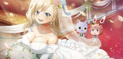 Rule 34 | bare shoulders, blonde hair, blue eyes, breasts, bridal veil, cleavage, collarbone, dress, earrings, eden&#039;s zero, happy (eden&#039;s zero), highres, jewelry, large breasts, looking at viewer, necklace, official art, pino (eden&#039;s zero), rebecca bluegarden, smile, veil, wedding dress