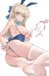Rule 34 | 1girl, :o, absurdres, alternate breast size, animal ears, anus, doodle sensei (blue archive), ass, bare shoulders, blonde hair, blue archive, blue bow, blue eyes, blue hairband, blue leotard, blue nails, bow, bowtie, braid, breasts, breasts out, breath, cleft of venus, clothing aside, detached collar, fake animal ears, feet, foreshortening, hairband, highleg, highleg leotard, highres, jinmuxi (user pvha4443), large breasts, leotard, leotard aside, leotard pull, long hair, lying, no panties, official alternate costume, official alternate hairstyle, on side, playboy bunny, pussy, rabbit ears, sensei (blue archive), soles, solo focus, thighhighs, thighs, toes, toki (blue archive), toki (bunny) (blue archive), uncensored, v, very long hair, white thighhighs, wrist cuffs
