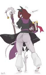 Rule 34 | animal ears, arbuz budesh, brown hair, cat ears, cat girl, cat tail, clean shaven, colored skin, fangs, holes in clothes, lich, monster girl, nathy, necromancer, ass, purple eyes, purple skin, pussy, short hair, skeleton, sketch, socks, staff, stretched panties, tail