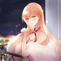 Rule 34 | 1girl, blonde hair, blush, braid, braided bangs, city lights, collarbone, crossed arms, dress, earrings, french braid, fur, girls&#039; frontline, hair ornament, highres, jewelry, long hair, looking at viewer, applying manicure, night, night sky, official alternate costume, ots-14 (girls&#039; frontline), ots-14 (ruler of the banquet) (girls&#039; frontline), red dress, simple background, sky, smile, solo, sui (camellia), yellow eyes