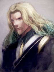 Rule 34 | 1boy, airen, artist name, beard, blonde hair, blue eyes, closed mouth, facial hair, fate/grand order, fate (series), goatee, grey background, long hair, male focus, signature, solo, vlad iii (fate/apocrypha)