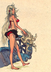 Rule 34 | 1girl, bikini, blonde hair, original, red bikini, skirt, solo, swimsuit, tentacles, upskirt