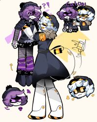 Rule 34 | 1boy, 1girl, animal ears, beanie hat, blush, boots, cat ears, choker, coat, glitch productions, hat, highres, hood, hoodie, murder drones, n (murder drones), no humans, purple eyes, purple hair, robot, size difference, striped legwear, tail, tail wagging, uzi (murder drones), yellow eyes
