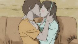 Rule 34 | 1boy, 1girl, brother and sister, brown hair, closed eyes, couch, dipper pines, french kiss, gravity falls, hetero, highres, holding each other, incest, kiss, mabel pines, on couch, siblings, sitting, sweat, temon, twins
