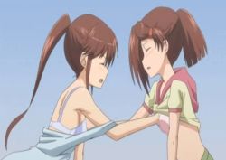 Rule 34 | 2girls, animated, animated gif, blush, bra, grabbing another&#039;s breast, censored, clothes lift, closed eyes, grabbing, hair ornament, hairclip, incest, kissxsis, lowres, moaning, multiple girls, off shoulder, open mouth, ponytail, shirt lift, siblings, sisters, suminoe ako, suminoe riko, twincest, twins, underwear, yuri