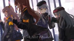 Rule 34 | 404 (girls&#039; frontline), 4girls, :o, absurdres, armband, artist name, beret, black gloves, black headband, black headwear, black jacket, blue jacket, blunt bangs, brown hair, closed eyes, commentary, day, english cocker spaniel, english commentary, facial tattoo, fingerless gloves, g11 (girls&#039; frontline), girls&#039; frontline, gloves, green eyes, grey hair, hair ribbon, hat, headband, highres, hk416 (girls&#039; frontline), huge filesize, jacket, long hair, long sleeves, looking at viewer, mixed-language commentary, multiple girls, one side up, open clothes, open jacket, open mouth, outdoors, ribbon, signature, smile, standing, sunlight, tattoo, teardrop tattoo, twintails, ump45 (girls&#039; frontline), ump9 (girls&#039; frontline), units lustil, waving, white gloves, yellow eyes