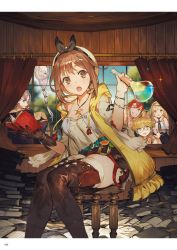 Rule 34 | 3boys, 3girls, ahoge, armor, atelier (series), atelier ryza, atelier ryza 1, bare shoulders, blonde hair, boots, braid, breasts, brown eyes, brown hair, cleavage, curtains, empel vollmer, flask, glasses, gloves, hair ornament, hair ribbon, hairclip, hat, highres, holding, holding flask, hood, hooded vest, hoodie, indoors, jewelry, klaudia valentz, knees together feet apart, lent marslink, lila decyrus, long hair, looking at viewer, looking inside, multiple boys, multiple girls, necklace, official art, pantyhose, red hair, red shorts, reisalin stout, ribbon, round-bottom flask, round eyewear, short hair, short shorts, shorts, shoulder armor, single glove, sitting, sparkle, tao mongarten, thighhighs, thighhighs under boots, thighs, toridamono, vest, white legwear, window