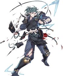 Rule 34 | 1boy, bandaged arm, bandages, breasts, clenched teeth, damaged, fire emblem, fire emblem fates, fire emblem heroes, glasses, grey eyes, grey hair, highres, japanese clothes, kunai, male focus, medium breasts, nintendo, non-web source, official art, round eyewear, solo, teeth, torn clothes, v-shaped eyebrows, weapon, yukimura (fire emblem)