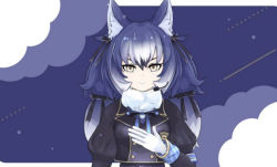 Rule 34 | 1girl, blue hair, dire wolf (kemono friends), kemono friends, kemono friends v project, long hair, official art, ribbon, simple background, solo, twintails, virtual youtuber