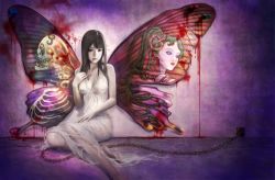 Rule 34 | 1girl, barefoot, blood, brown eyes, brown hair, bug, butterfly, butterfly wings, chain, eat, eat0123, insect, insect wings, original, photorealistic, realistic, sitting, solo, wings