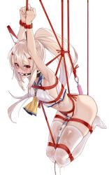 Rule 34 | 1girl, anal, anal hook, anal object insertion, armpits, ayanami (azur lane), azur lane, ball gag, bdsm, blush, bondage, bound, breasts, collar, commentary request, crying, drooling, feet, gag, ginklaga, hair between eyes, hair ornament, hanging, headgear, highres, long hair, looking at viewer, object insertion, peeing, ponytail, pussy juice, red eyes, red rope, restrained, rope, sailor ribbon, sex toy, shirt, simple background, small breasts, solo, tagme, tears, thighhighs, translation request, vibrator, white background, white shirt, white thighhighs, wiffle gag