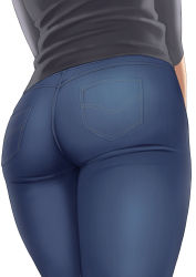 Rule 34 | 1girl, ass, ass focus, black shirt, denim, from behind, gyouza teishoku, head out of frame, highres, jeans, long sleeves, lower body, original, pants, pocket, shirt, solo, standing, white background