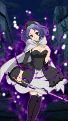 Rule 34 | 10s, 1girl, blue hair, breasts, chess belle, owari no seraph, red eyes, short hair, smile, solo, sword, tagme, weapon
