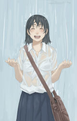 Rule 34 | 1girl, original, rain, school uniform, serafuku, solo, takamichi, tamaru tokihiko, wet, wet clothes