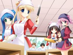 Rule 34 | 2boys, 4girls, character request, cooking, defcon one, game cg, inuhiko, knife, multiple boys, multiple girls, window
