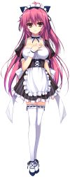 Rule 34 | 1girl, absurdres, akusera, breasts, detached collar, detached sleeves, full body, hand on own chest, highres, large breasts, long hair, looking at viewer, maid, maid headdress, non-web source, pink hair, ponytail, reminiscence, shoes, solo, thighhighs, tomose shunsaku, transparent background, very long hair, white background, white thighhighs, wrist cuffs, zettai ryouiki
