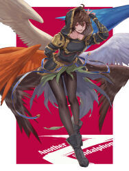 Rule 34 | 1boy, adjusting clothes, ahoge, armor, belt, bishounen, blue belt, breastplate, brown hair, brown wings, cape, commentary, commentary request, cowboy shot, empty eyes, english text, evil grin, evil smile, fingerless gloves, full body, gloves, granblue fantasy, green cape, grin, hair between eyes, highres, hood, hood up, legs together, messy hair, pants, pink background, red eyes, red wings, sandalphon (granblue fantasy), short hair, smile, tight clothes, tight pants, tki, white wings, wings