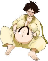 Rule 34 | 1girl, blush, breasts, brown hair, large breasts, makoto (street fighter), marnic, pregnant, street fighter, sweat