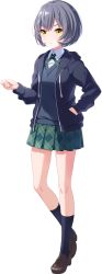 Rule 34 | 1girl, grey hair, highres, idoly pride, igawa aoi, official art, pleated skirt, school uniform, short hair, skirt, solo, transparent background