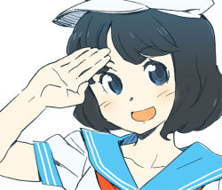Rule 34 | 1girl, black hair, blue eyes, female focus, hat, katou haruaki, murasa minamitsu, sailor, sailor collar, sailor hat, salute, short hair, solo, touhou