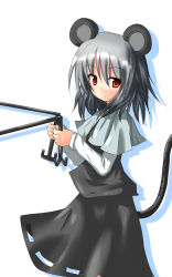 Rule 34 | 1girl, animal ears, baram, dowsing rod, female focus, grey hair, mouse ears, mouse tail, nazrin, red eyes, solo, tail, touhou, white background