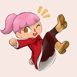 Rule 34 | animal crossing, brown eyes, laughing, nintendo, one eye closed, pink hair, ponytail, simple background, source request, upskirt, villager (animal crossing), white background, wink