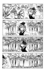 Rule 34 | 3girls, 4koma, animal ears, bird wings, blouse, bow, breasts, cirno, comic, commentary request, dress, evil smile, feathered wings, flipped hair, forest, glowing, greyscale, hair bow, hair ribbon, half-closed eyes, highres, ice, ice wings, juliet sleeves, koyubi (littlefinger1988), leaning forward, long sleeves, looking at viewer, looking away, monochrome, multiple girls, mystia lorelei, nature, necktie, open mouth, out of frame, outdoors, outstretched arms, outstretched hand, puffy sleeves, ribbon, rumia, shirt, short hair, silent comic, small breasts, smile, spread arms, touhou, tree, upper body, vest, wing collar, wings
