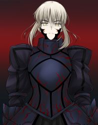 Rule 34 | 1girl, armor, armored dress, artoria pendragon (fate), blonde hair, dress, fate/stay night, fate (series), highres, pale skin, puffy sleeves, saber (fate), saber alter, sidelocks, solo, tusia, white hair, yellow eyes