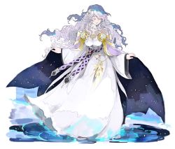 Rule 34 | 1girl, bad id, bad twitter id, closed eyes, deirdre (fire emblem), dress, fire emblem, fire emblem: genealogy of the holy war, full body, hair ornament, light purple hair, long hair, long sleeves, nintendo, nonomori (anst nono), parted lips, solo, standing, white dress, wide sleeves