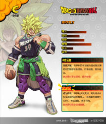 Rule 34 | 1boy, alternate costume, artist name, ball, bare shoulders, basketball, basketball (object), basketball uniform, black shirt, black shorts, blonde hair, broly (dragon ball super), character name, clothes around waist, dated, detached sleeves, dragon ball, gradient background, green jacket, grey background, grey footwear, highres, holding, holding ball, jacket, jacket around waist, long hair, looking at viewer, male focus, muscular, muscular male, no pupils, see you, shirt, shoes, shorts, solo, sportswear, standing, translation request, wristband