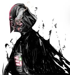 Rule 34 | 1boy, artist name, bald, cape, darth vader, glowing, grey background, helm, helmet, highres, looking at viewer, male focus, solo, spot color, star wars, upper body, yourfreakyneighbourh