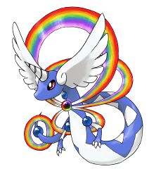 Rule 34 | animal focus, claws, creatures (company), dragon, dragonair, fakemon, full body, game freak, gem, gen 1 pokemon, head wings, highres, hyshirey, nintendo, no humans, official style, pokemon, pokemon (creature), rainbow, red eyes, simple background, solo, transparent background, white wings, wings