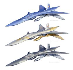 Rule 34 | absurdres, ace combat, ace combat 3, aircraft, airplane, asterozoa, commentary, english commentary, fighter jet, highres, jet, military, military vehicle, no humans, r-103 delphinus iii, redesign, science fiction, simple background, variations, vehicle focus, white background