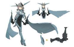 Rule 34 | 1girl, black bodysuit, blue eyes, bodysuit, boots, breasts, character sheet, chinese commentary, commentary request, covered navel, full body, grey bodysuit, high heel boots, high heels, highres, j-10b, legs, looking at viewer, mecha musume, medium breasts, multiple views, original, panties, people&#039;s liberation army, people&#039;s liberation army air force, personification, pointy ears, short twintails, silver hair, sima naoteng, thigh boots, thighhighs, twintails, underwear