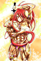 Rule 34 | 1girl, abs, breasts, extreme muscles, female focus, muscular, nipples, no bra, nude, red eyes, red hair, shakugan no shana, shana, solo, veins