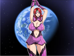 Rule 34 | 1girl, bosei senshi uterus hardcore, breasts, cleavage, earth (planet), gaden, huge breasts, red hair, space
