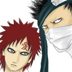 Rule 34 | 2boys, aiko (fade2black), black hair, close-up, covered mouth, facial mark, gaara (naruto), hachimaki, headband, lowres, momochi zabuza, multiple boys, naruto, naruto (series), portrait, red hair, simple background, spiked hair, white background