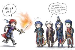 Rule 34 | 1girl, 5boys, blue hair, chrom (fire emblem), english text, father and daughter, fire, fire emblem, fire emblem: radiant dawn, fire emblem: the binding blade, fire emblem awakening, lucina (fire emblem), marth (fire emblem), multiple boys, nintendo, red hair, robin (fire emblem), robin (male) (fire emblem), roy (fire emblem), simple background, smile, super smash bros., sword, tagme, weapon, white hair, | |