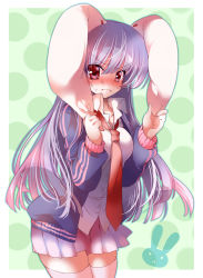 Rule 34 | 1girl, animal ears, blush, long hair, long sleeves, necktie, purple hair, rabbit ears, red eyes, red necktie, reisen udongein inaba, saidou, skirt, solo, thighhighs, touhou, very long hair, wavy mouth