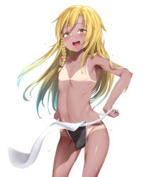 Rule 34 | 1boy, :d, bare shoulders, bikini tan, blonde hair, blush, bow, braid, bulge, collarbone, commentary request, cookie (touhou), cowboy shot, fundoshi, genderswap, genderswap (ftm), hair between eyes, hair bow, japanese clothes, kirisame marisa, long hair, looking at viewer, male focus, navel, nipples, open mouth, purple bow, rei (cookie), side braid, simple background, single braid, sinzen, smile, solo, tan, tanline, touhou, trap, white background, yellow eyes