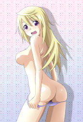 Rule 34 | 10s, 1girl, ass, bare shoulders, barokkusu, blonde hair, breasts, charlotte dunois, hair down, infinite stratos, large breasts, long hair, open mouth, panties, shiny skin, solo, underwear, underwear only, undressing