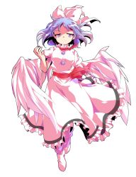 Rule 34 | 1girl, alphes (style), bare arms, blue eyes, blue hair, bobby socks, bow, breasts, closed mouth, dairi, dress, eyebrows, facing viewer, feathered wings, feathers, floating hair, frilled dress, frills, full body, hair bow, looking at viewer, mai (touhou), medium breasts, parody, puffy short sleeves, puffy sleeves, red bow, short hair, short sleeves, smile, socks, solo, style parody, touhou, touhou (pc-98), transparent background, tsurime, v-shaped eyebrows, white bow, white dress, white socks, white wings, wings