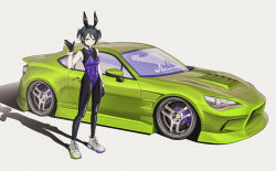 Rule 34 | 1girl, absurdres, animal ears, black bodysuit, black gloves, black hair, black hairband, bodysuit, bokuya, bow, bowtie, car, closed mouth, commentary request, detached collar, fake animal ears, gloves, green eyes, hair between eyes, hairband, highres, leotard, looking at viewer, motor vehicle, nontraditional playboy bunny, original, playboy bunny, purple bow, purple bowtie, shadow, shoes, short hair, sleeveless, sleeveless bodysuit, smile, sneakers, solo, sports car, standing, toyota, toyota 86, vehicle focus, vehicle request, white footwear, white wrist cuffs, wrist cuffs