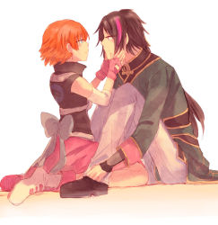 Rule 34 | 1boy, 1girl, changpao, chinese clothes, hands on another&#039;s face, lie ren, long hair, nora valkyrie, orange hair, pink eyes, rwby, short hair, smile, sora (efr)