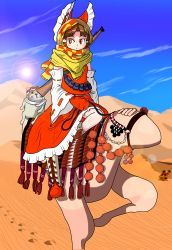 Rule 34 | 1girl, 2girls, absurdres, benikurage (cookie), boots, bow, brown eyes, brown hair, cat, checkered clothes, checkered scarf, closed mouth, commentary request, cookie (touhou), creature, cross-laced footwear, day, desert, detached sleeves, frilled bow, frilled skirt, frills, full body, gloves, gun, hair bow, hakurei reimu, highres, lens flare, looking to the side, manatsu no yo no inmu, mittens, miura cat, miura meat, multiple girls, orange scarf, outdoors, pai kebon baa, parted bangs, pouch, red bow, red footwear, red gloves, red shirt, red skirt, reins, ribbon-trimmed sleeves, ribbon trim, riding, rifle, saddle, sand, scarf, shirt, skirt, skirt set, touhou, weapon, white sleeves, yajuu senpai, yellow scarf