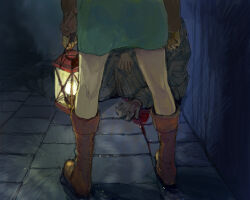 Rule 34 | 2boys, arms at sides, ayana (tannsann), blood, blood on ground, boots, brown footwear, dark, death, green tunic, head out of frame, holding, holding lantern, lantern, link, link&#039;s uncle (zelda), mixed-language commentary, multiple boys, nintendo, pants, standing, the legend of zelda, the legend of zelda: a link to the past, uncle and nephew, white pants
